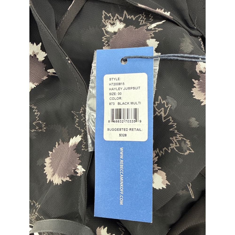 Rebecca Minkoff Hayley Jumpsuit Black Floral Halter Neck Sheer Back Size 00 NEW - Picture 6 of 10